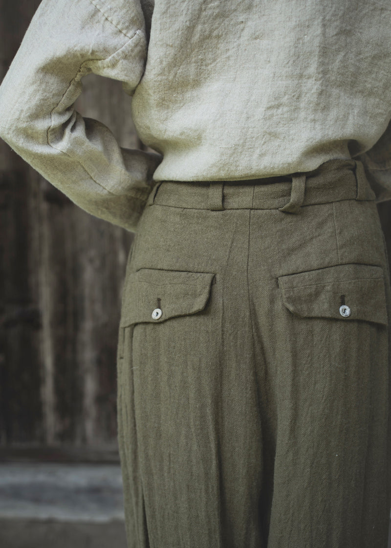 HERRINGBONE WASHED PANTS